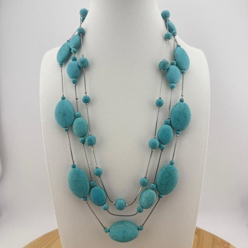 Boho Layered Necklace Howlite Stone Multi Strand Southwestern Design